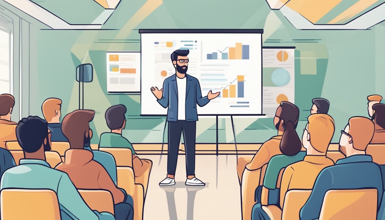 A YouTuber confidently presents a content marketing strategy to an engaged audience